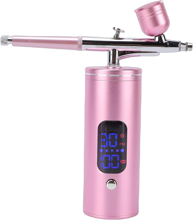 ZJchao Cordless Airbrush Kit Portable Airbrush Machine with 0.35mm Nozzle 30PSI Adjustable Pressure LCD Display for Nail Art Makeup Cake Decoration (Copper+Aluminum) - Image 1