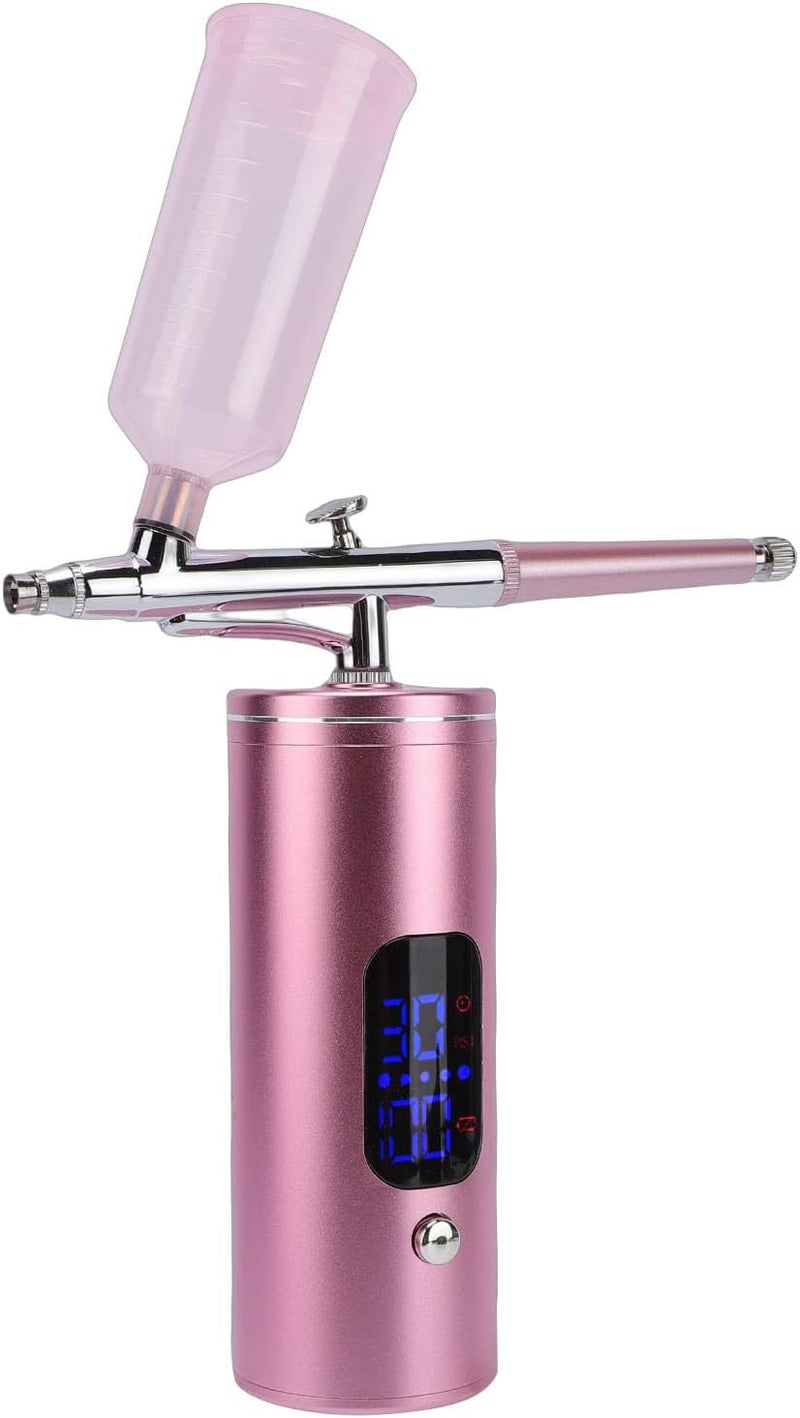 ZJchao Cordless Airbrush Kit Portable Airbrush Machine with 0.35mm Nozzle 30PSI Adjustable Pressure LCD Display for Nail Art Makeup Cake Decoration (Copper+Aluminum) - Image 2