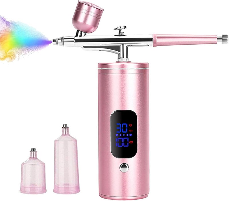 ZJchao Cordless Airbrush Kit Portable Airbrush Machine with 0.35mm Nozzle 30PSI Adjustable Pressure LCD Display for Nail Art Makeup Cake Decoration (Copper+Aluminum) - Image 3