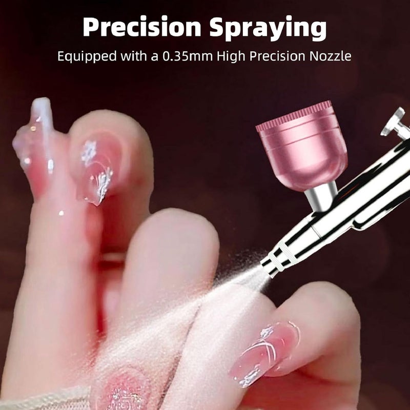 ZJchao Cordless Airbrush Kit Portable Airbrush Machine with 0.35mm Nozzle 30PSI Adjustable Pressure LCD Display for Nail Art Makeup Cake Decoration (Copper+Aluminum) - Image 4