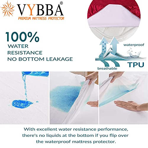 VYBBA 100% Waterproof Terry Cotton Ultra Soft Fitted Queen Size Mattress Protector,Breathable, Hypoallergenic Bed Cover, Mattresses Cover (72X66 inch | 6X5.5 feet_ Maroon) - Image 5