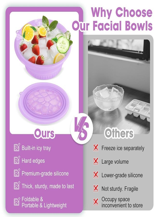 JIXXIJI Collapsible Silicone Face Ice Bath Bowl with Built-in Ice Tray| Portable Cold Plunge Facial Spa Tool for Skin Tightening & Pore Care (Purple) - Image 4