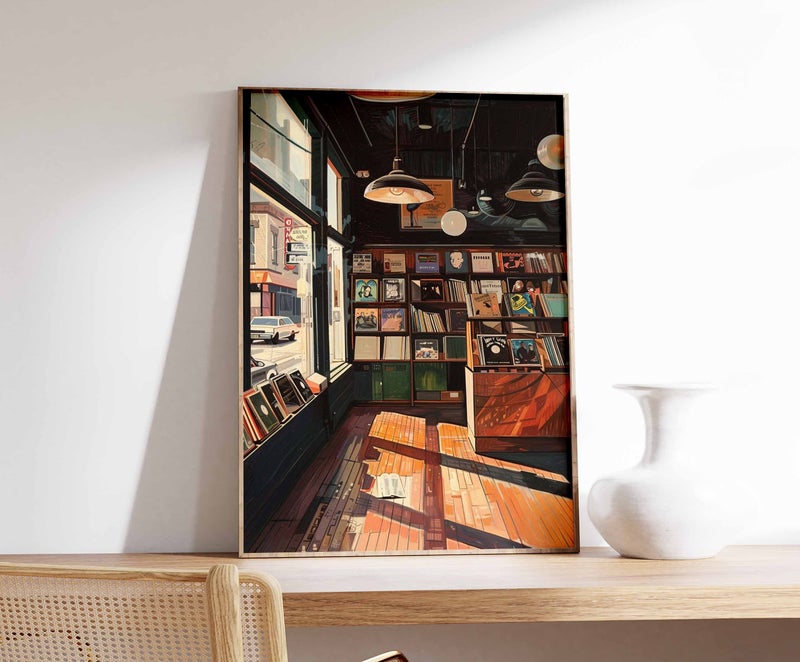 TNESSENTIAL Retro Vinyl Record Store Art Print, Vintage Music Shop Poster - Image 1