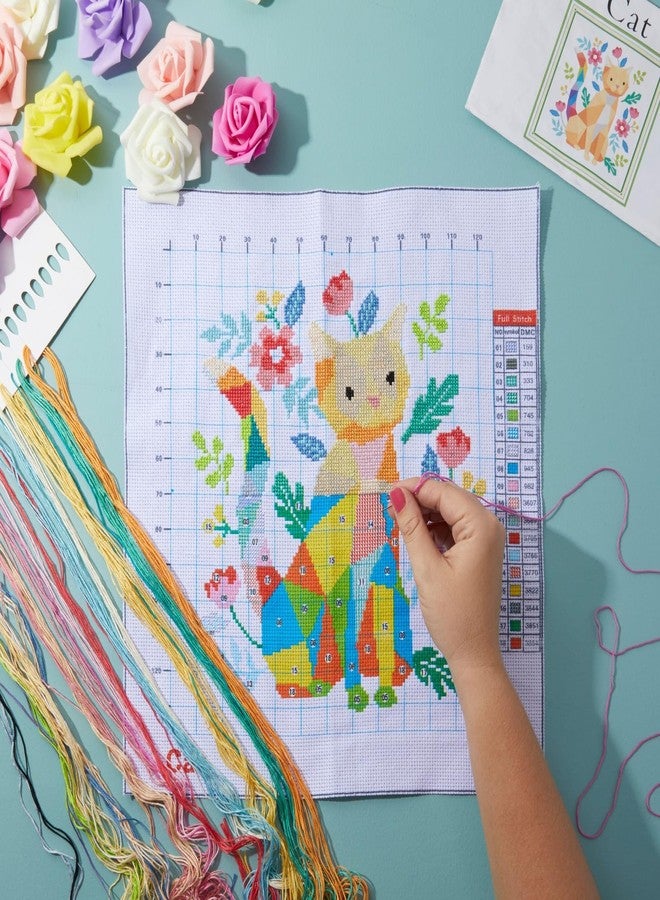 Bright Creations Fox & Cat Cross Stitch Kits - Easy Kit for Beginners - Embroidery Thread & Needles - Pre-Printed Cloth & Cross Stitch Patterns - Pack of 2, 11 Ct Cloth 15.4×21.3 in & 13.8×15 in - Image 2