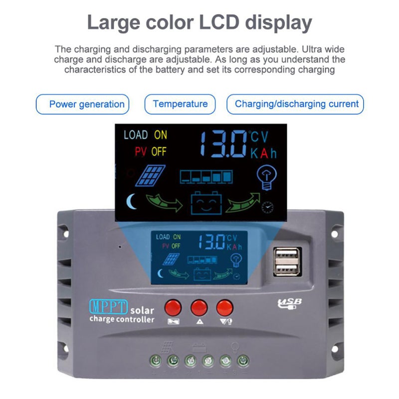 Solar Controller 12Volt/24Volt Automatic Identification Solar ReCharger LCD Display Solar Regulator Dual-USB Solar ReCharge Controller - Image 3