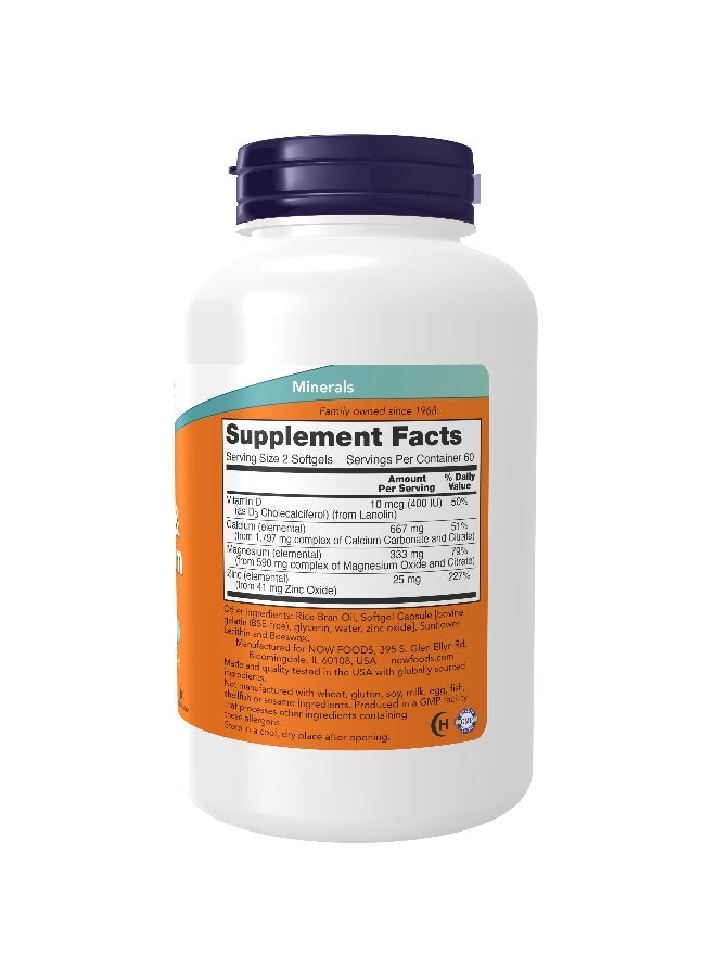 Now Foods Calcium & Magnesium with Vitamin D3 and Zinc 120 Softgels - Image 2