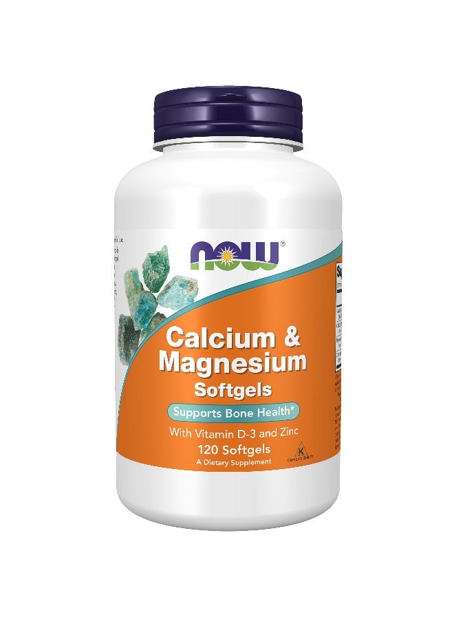 Now Foods Calcium & Magnesium with Vitamin D3 and Zinc 120 Softgels - Image 1