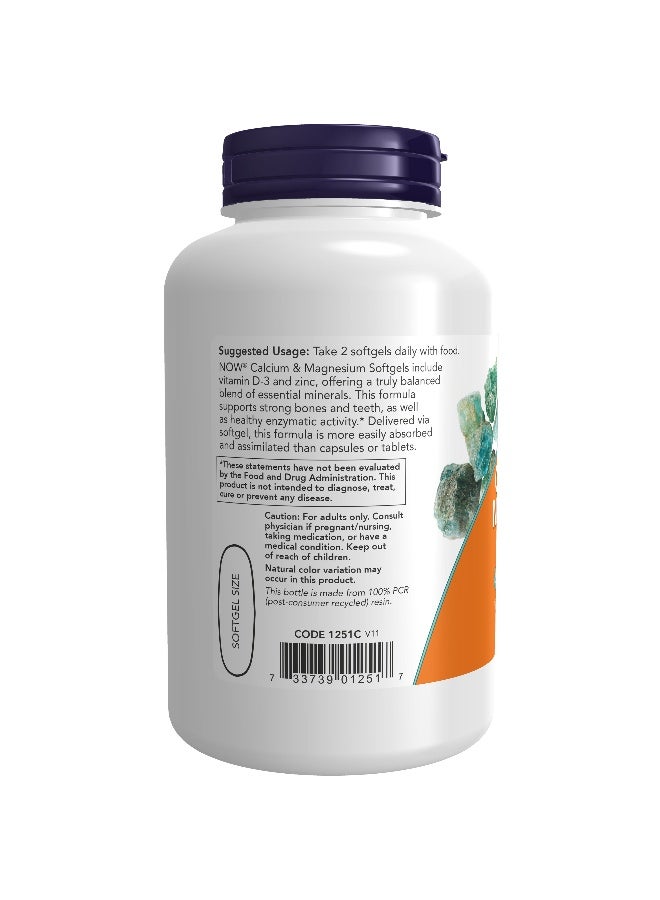 Now Foods Calcium & Magnesium with Vitamin D3 and Zinc 120 Softgels - Image 3