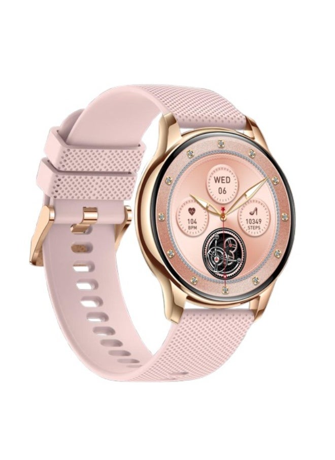 iOsuite Smart Watch Support Bluetooth calling frees up hands while exercise and driving 1.32'' AMOLED High definition color screen Fitness Tracker with Heart Rate, Blood Pressure, SpO2, Sleep, Support Android and IOS Phones - Rose Gold Case - Pink Silicon Strap - Y111 Pnk  - Image 1