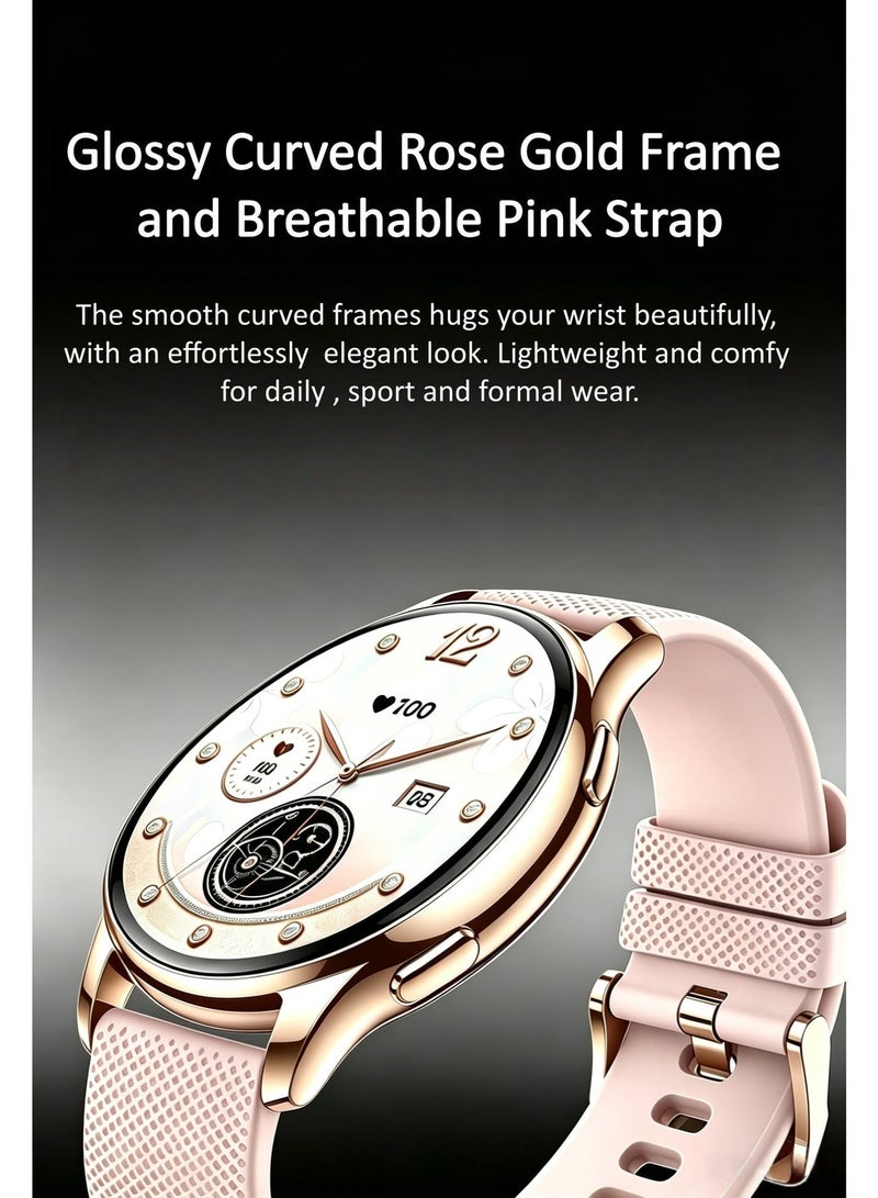iOsuite Smart Watch with Bluetooth Calling, 1.32” AMOLED HD Display, Heart Rate, Blood Pressure & SpO2 Monitor, Sleep Tracking, Multi-Sport Fitness Tracker, Compatible with Android & iOS – Rose Gold Case with Pink Silicone Strap (Y111) - Image 2