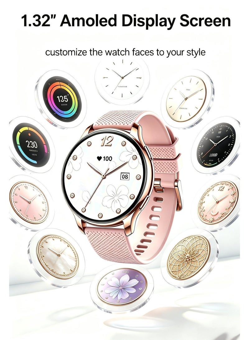 iOsuite Smart Watch with Bluetooth Calling, 1.32” AMOLED HD Display, Heart Rate, Blood Pressure & SpO2 Monitor, Sleep Tracking, Multi-Sport Fitness Tracker, Compatible with Android & iOS – Rose Gold Case with Pink Silicone Strap (Y111) - Image 5