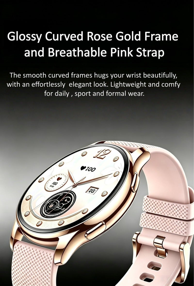 iOsuite Smart Watch with Bluetooth Calling, 1.32” AMOLED HD Display, Heart Rate, Blood Pressure & SpO2 Monitor, Sleep Tracking, Multi-Sport Fitness Tracker, Compatible with Android & iOS – Rose Gold Case with Pink Silicone Strap (Y111) - Image 2