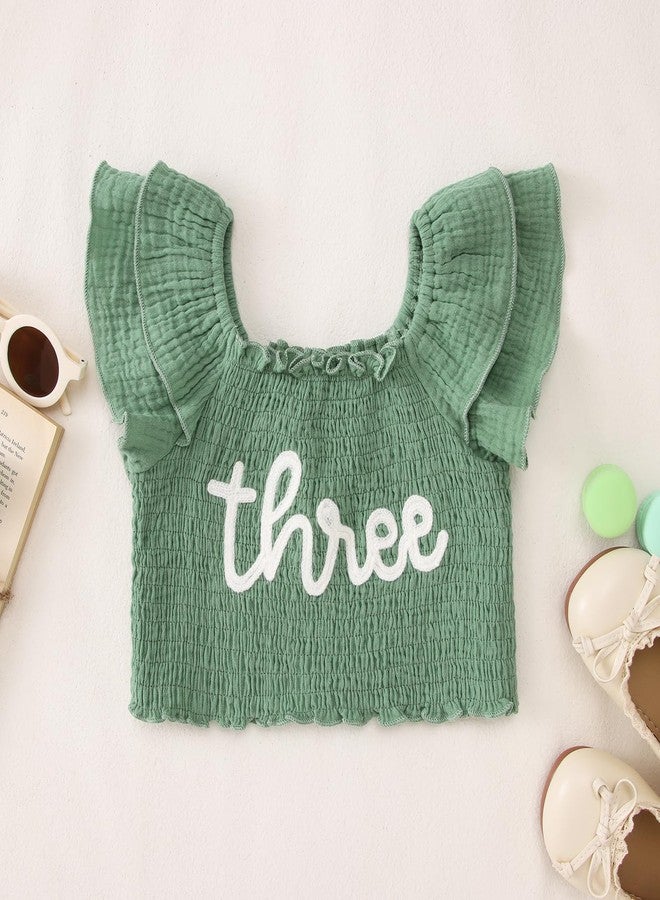 KEKEMI Toddler Girl Birthday Outfits 2nd 3rd 4th 5th 6th 7th Birthday Embroidery Shirt B-Day Tutu Skirt Set Cake Smash Outfit(Green,3T) - Image 2