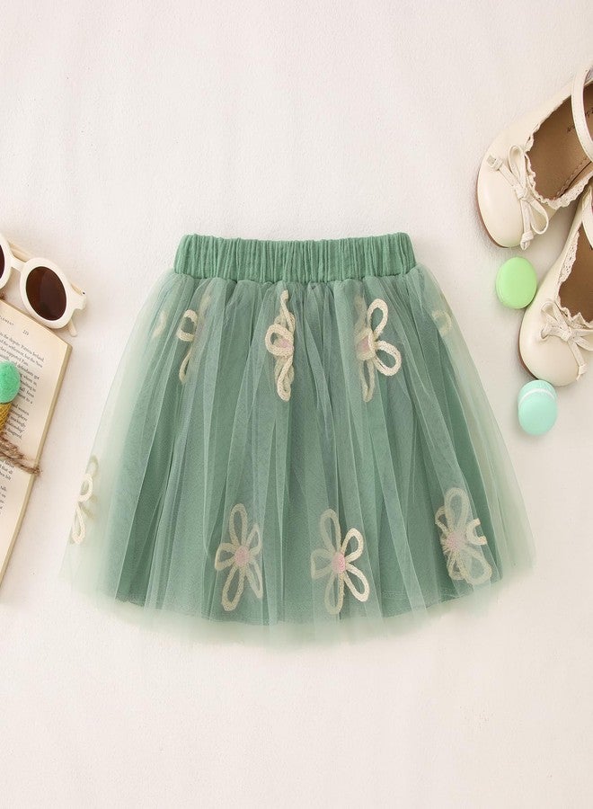 KEKEMI Toddler Girl Birthday Outfits 2nd 3rd 4th 5th 6th 7th Birthday Embroidery Shirt B-Day Tutu Skirt Set Cake Smash Outfit(Green,3T) - Image 3