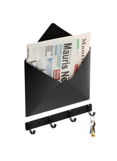 Hotop Metal Mail Envelope Holder Wall Mounted Hanging Envelope Decor Mail Organizer Holder And A Row Hook For Home Or Office  - Image 1
