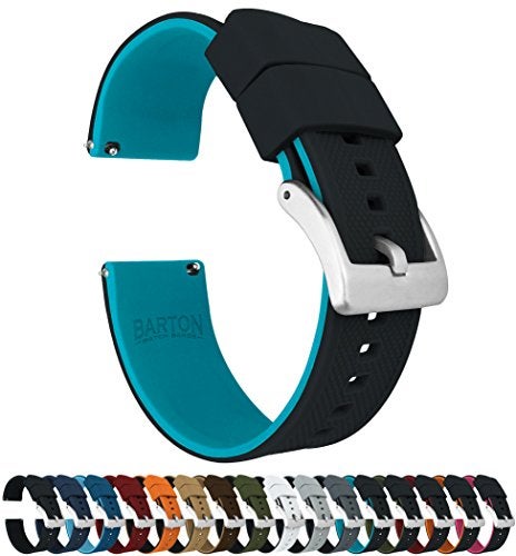 BARTON WATCH BANDS Quick Release Elite Silicone Watch Bands Black TopAqua Blue Bottom 20mm - Image 1