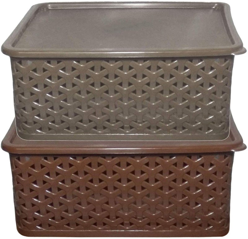 Kuber Industries Plastic 2 Pieces Medium Size Multipurpose Solitaire Storage Basket with Lid (Multi) -CTLTC12535 - Image 2