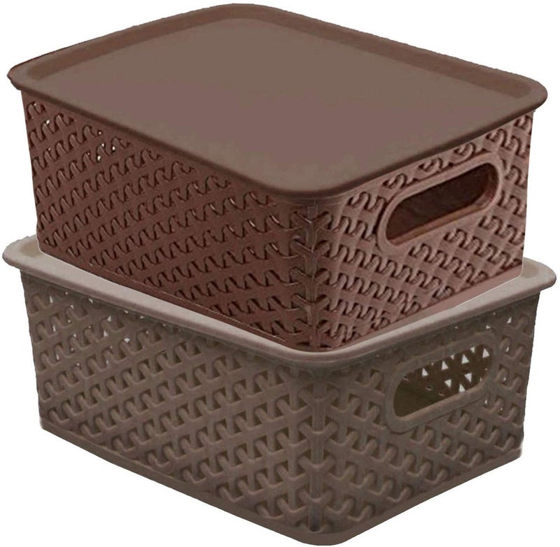 Kuber Industries Plastic 2 Pieces Medium Size Multipurpose Solitaire Storage Basket with Lid (Multi) -CTLTC12535 - Image 1