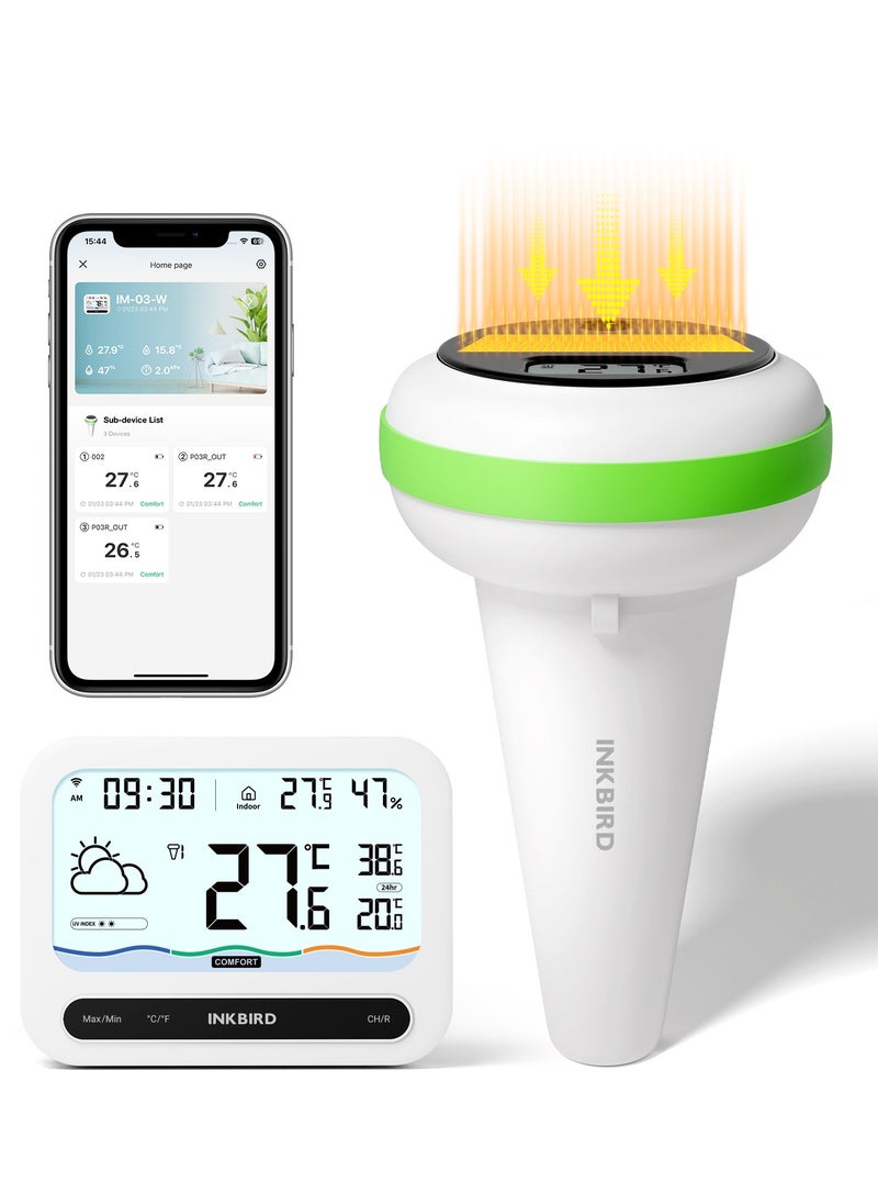 INKBIRD - INKBIRD WiFi Pool Thermometer Set IBS-P03R+IM-03-W, Indoor Outdoor Temperature Humidity Monitor with Weather Info, UV Index, Temperature and Humidity Alarms, ideal for Swimming Pools, Hot Springs, Hot Tubs, Baby Baths, Small Ponds - Image 1