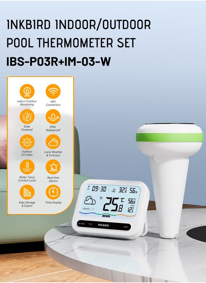 INKBIRD - INKBIRD WiFi Pool Thermometer Set IBS-P03R+IM-03-W, Indoor Outdoor Temperature Humidity Monitor with Weather Info, UV Index, Temperature and Humidity Alarms, ideal for Swimming Pools, Hot Springs, Hot Tubs, Baby Baths, Small Ponds - Image 1