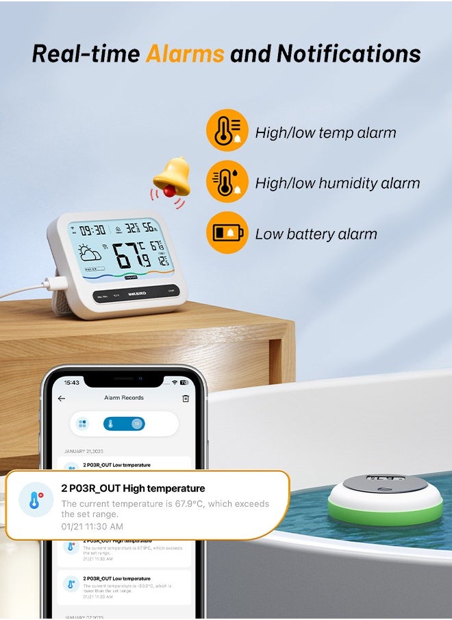 INKBIRD - INKBIRD WiFi Pool Thermometer Set IBS-P03R+IM-03-W, Indoor Outdoor Temperature Humidity Monitor with Weather Info, UV Index, Temperature and Humidity Alarms, ideal for Swimming Pools, Hot Springs, Hot Tubs, Baby Baths, Small Ponds - Image 1