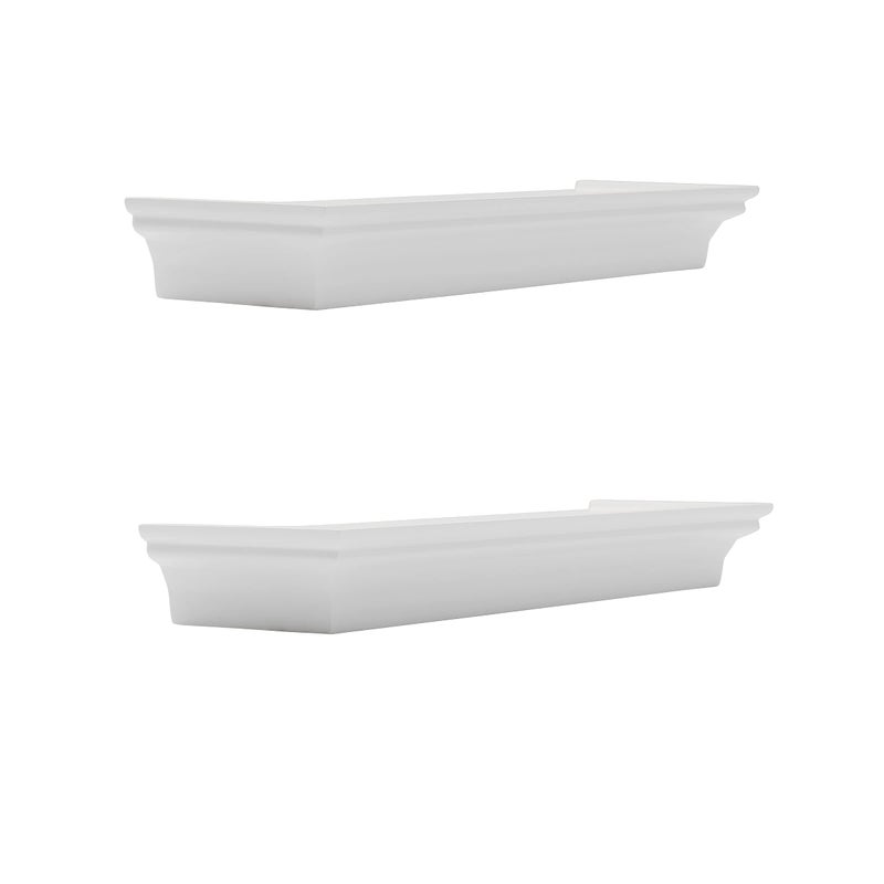 Melannco Arlington Floating Wall Shelves For Bedroom Living Room Nursery Set Of 2 14-Inch White - Image 2