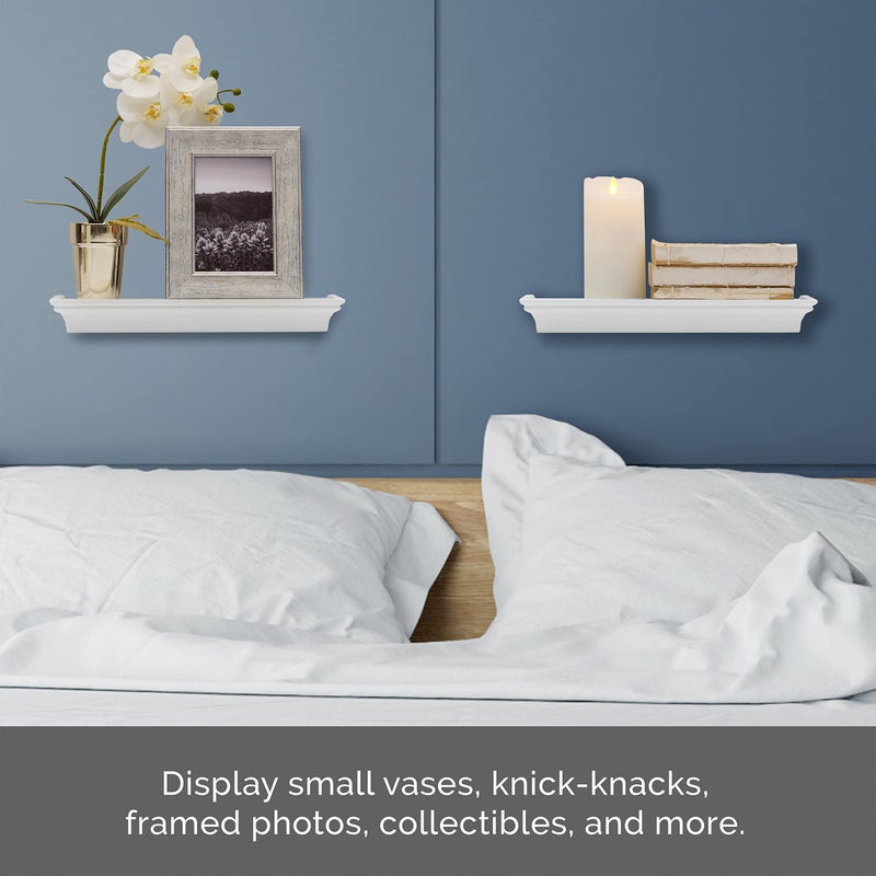 Melannco Arlington Floating Wall Shelves For Bedroom Living Room Nursery Set Of 2 14-Inch White - Image 4