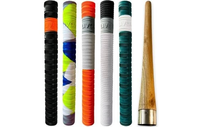LIVOX ® Premium Cricket Bat Handle Rubber 5 Grips for Enhanced Performance With Better Shock Absorption And 1 Wooden Gripper Cone (pack of 6) (DYNAMIC TEXTURE) - Image 1