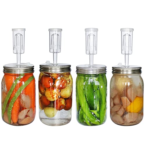 laffeya Fermentation Lids, Mason Jar Lids, Airlocks for Fermenting, Fermentation Kit for Wide Mouth Jars- Stainless Steel Wide mouth Mason Jar Fermenting Lids for Making Sauerkraut Pickle Hot Sauce (4) - Image 1