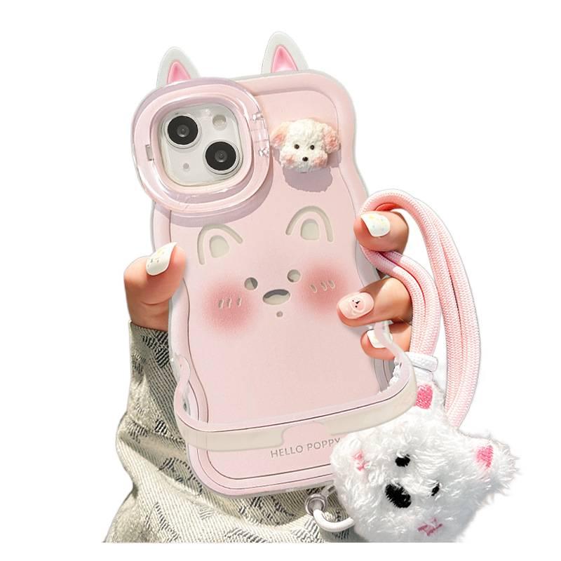 Protective Case | Shockproof Cover for iPhone 13 | Silicone | Pink | Lanyard - Image 2