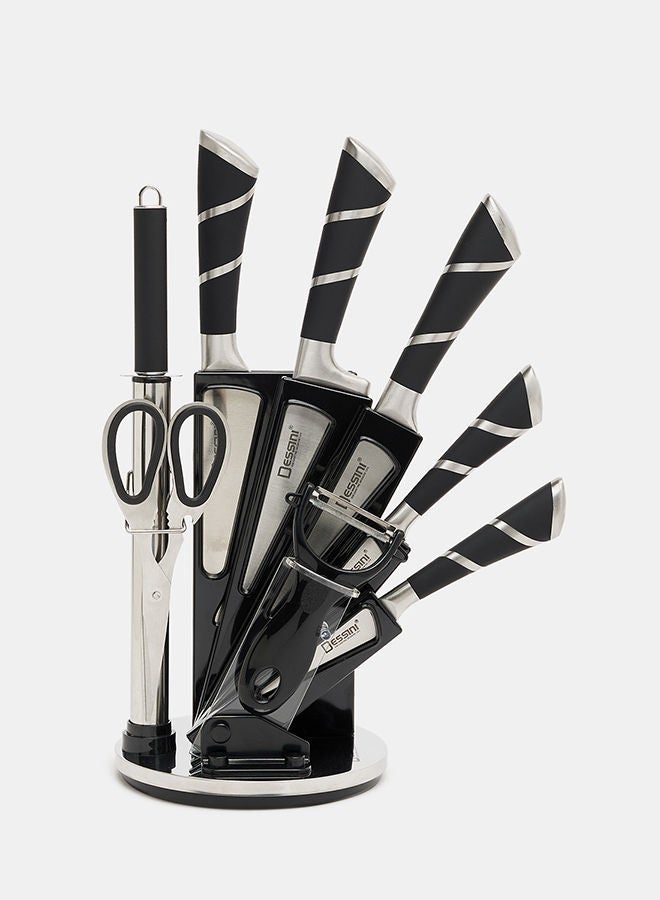 Dessini 9-Piece kitchen knife Set With Acrylic Block Black/Silver - Image 2