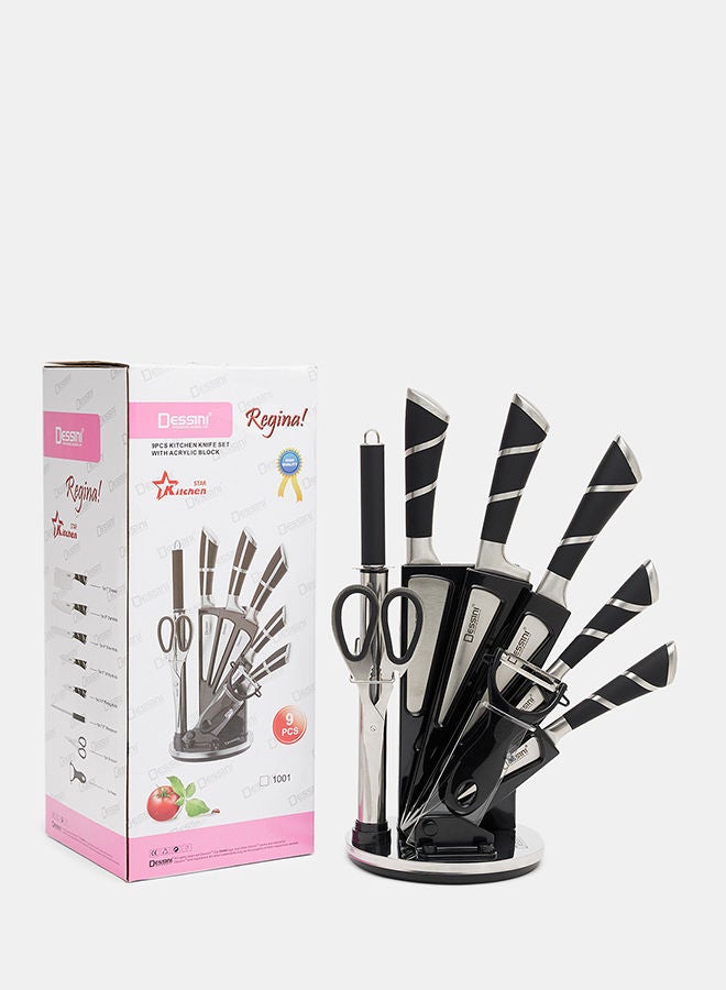 Dessini 9-Piece kitchen knife Set With Acrylic Block Black/Silver - Image 1