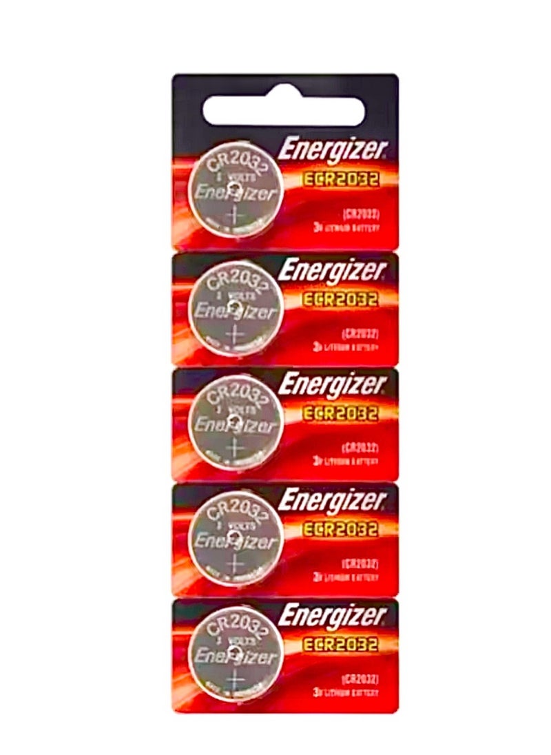 Energizer High-Quality CR2032 Battery, Set of 5 Round Batteries, 3-Volt Lithium Battery by Energizer Brand, Five Pieces of Energizer Batteries, Watch Battery, Toy Battery, Clock Battery, Car Remote Battery, Small Round Battery, Circular Battery for Car Remotes and Small Devices, Calculator Battery, Motherboard Battery for Computer, Medical Devices Battery, Round Battery for Some LED Lights, Calculator Batteries, Remote Control Batteries, Car Key Fob Battery, Electronic Gate Battery, Doorbell Battery, Stopwatch Battery, Calculator Battery, Set of Multi-Purpose Batteries.  - Image 1