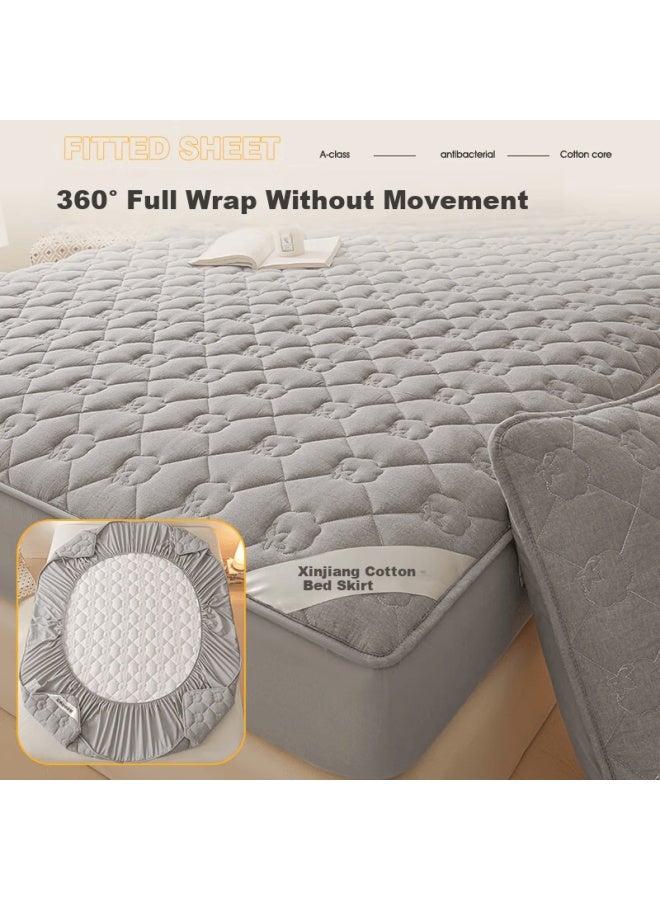 Hodo Class A Pure Cotton Antibacterial Fitted Sheet, Single Piece Thickened Bed Cover, Mattress Protector, 1.5*2 Meters, Gray - Image 1