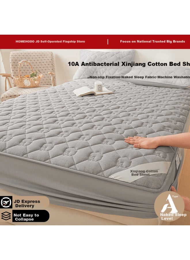 Hodo Class A Pure Cotton Antibacterial Fitted Sheet, Single Piece Thickened Bed Cover, Mattress Protector, 1.5*2 Meters, Gray - Image 2