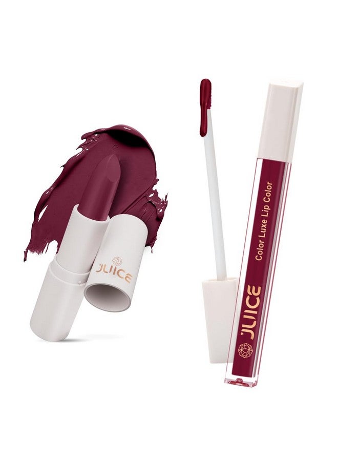 Juice Festive Maroon - M14 Kiss Sensation Lipstick & Flirty Berry - M15 Color Luxe Liquid Lipstick with Goodness of Bio Retinol, & SPF 15 UV Protection - Image 1