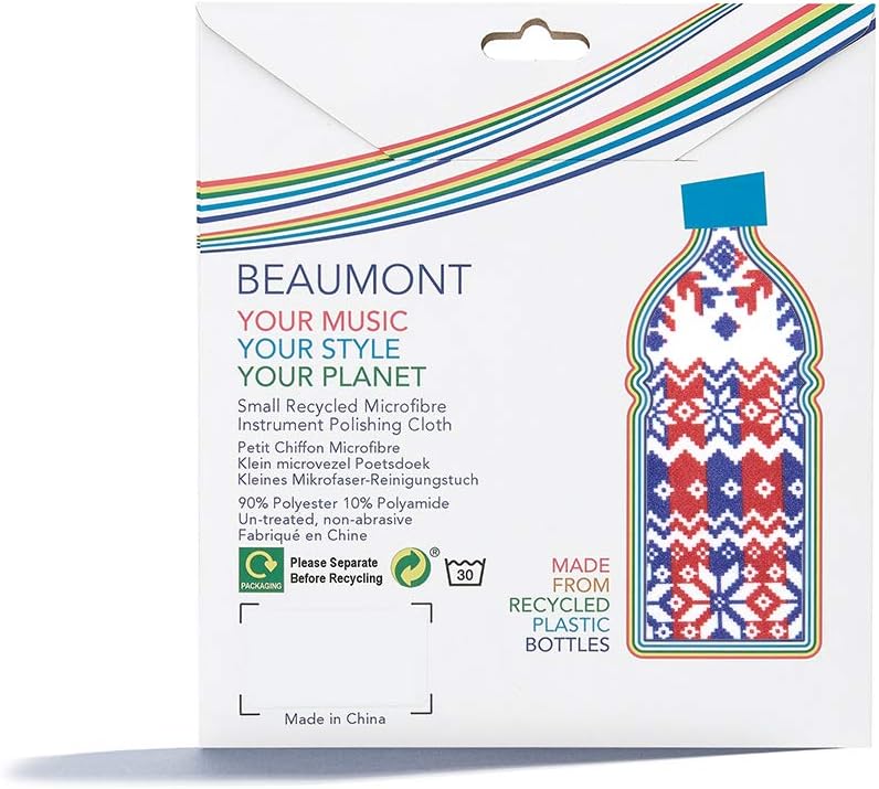 Beaumont Nordic Trad Musical Polishing & Cleaning Patterned Instruments Trumpet Clarinet Sax Flute Recycled Microfibre Cleaning Cloth Brass Silver 25 x 25 cm (BFC-NT) - Image 2