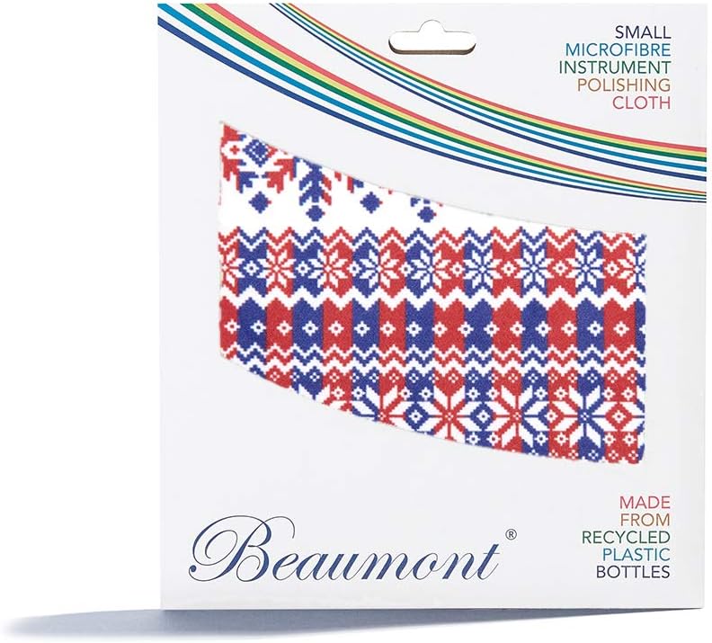 Beaumont Nordic Trad Musical Polishing & Cleaning Patterned Instruments Trumpet Clarinet Sax Flute Recycled Microfibre Cleaning Cloth Brass Silver 25 x 25 cm (BFC-NT) - Image 1