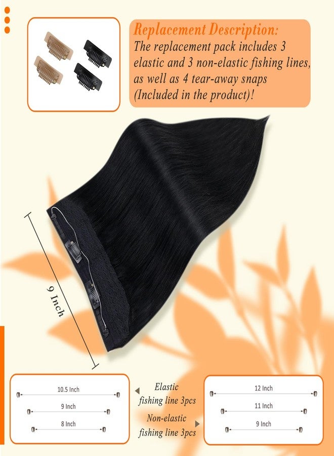 Fshine Black Wire Hair Extensions Real Human Hair #1 Jet Black Straight Clip in One Piece Hair Extension 18 Inch 80G Secret Layered Fish Line Hairpiece - Image 4