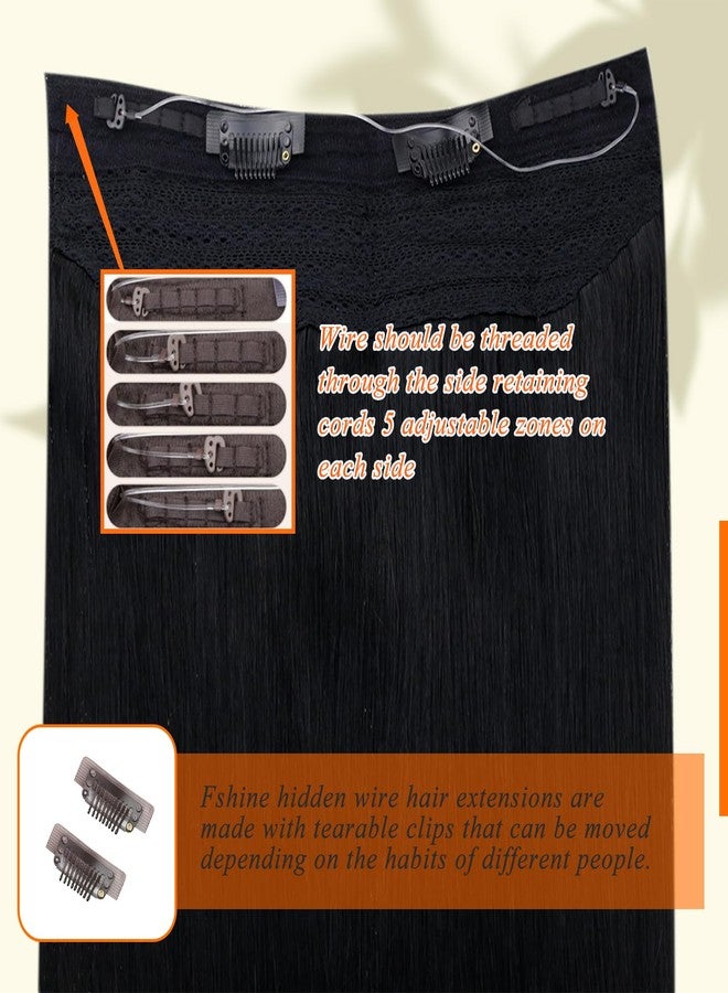 Fshine Black Wire Hair Extensions Real Human Hair #1 Jet Black Straight Clip in One Piece Hair Extension 18 Inch 80G Secret Layered Fish Line Hairpiece - Image 3