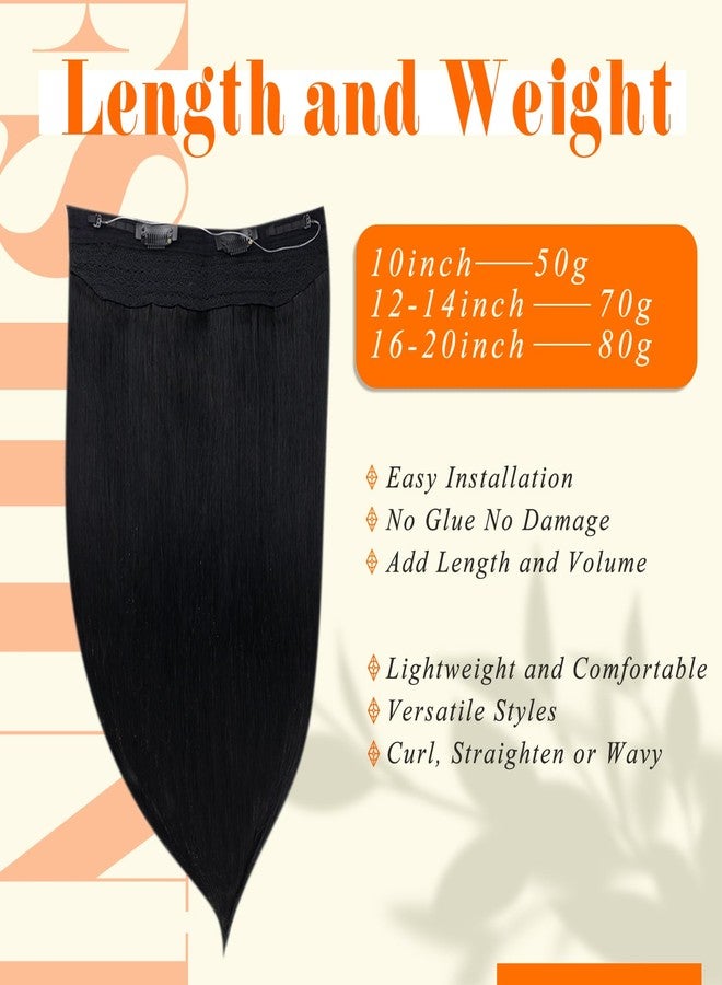 Fshine Black Wire Hair Extensions Real Human Hair #1 Jet Black Straight Clip in One Piece Hair Extension 18 Inch 80G Secret Layered Fish Line Hairpiece - Image 5