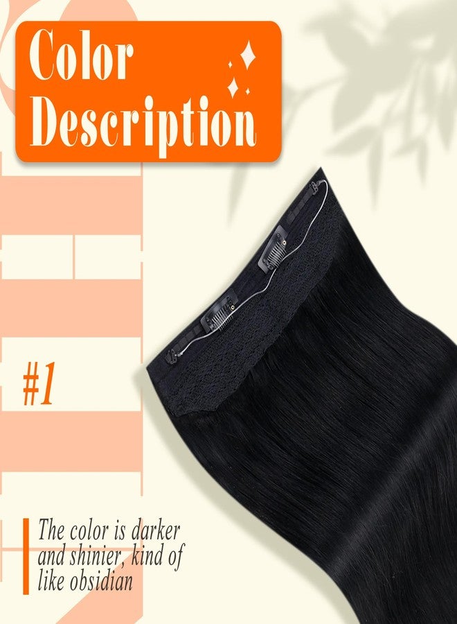 Fshine Black Wire Hair Extensions Real Human Hair #1 Jet Black Straight Clip in One Piece Hair Extension 18 Inch 80G Secret Layered Fish Line Hairpiece - Image 2