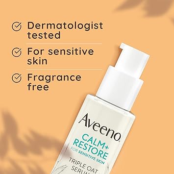 Aveeno سيروم الوجه أفيينو كالم رستور ثلاثي الشوفان 1 × 30 مل سيروم وجه مهدئ وسلس على الفور مع مركب ثلاثي الشوفان وهدوء الحمى لبشرة محصنة وترطيب لمدة 24 ساعة للعناية بالبشرة الحساسة - Image 3