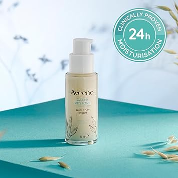 Aveeno سيروم الوجه أفيينو كالم رستور ثلاثي الشوفان 1 × 30 مل سيروم وجه مهدئ وسلس على الفور مع مركب ثلاثي الشوفان وهدوء الحمى لبشرة محصنة وترطيب لمدة 24 ساعة للعناية بالبشرة الحساسة - Image 2