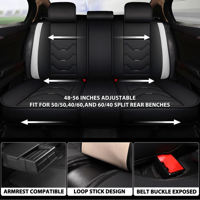 otoez Car Seat Covers Full Set, Universal Leather Seat Cover for Car, Waterproof 5 Seat Automotive Front and Back Seat Protector Full Coverage for Most Sedens Trucks SUVs, White & Black - Image 3