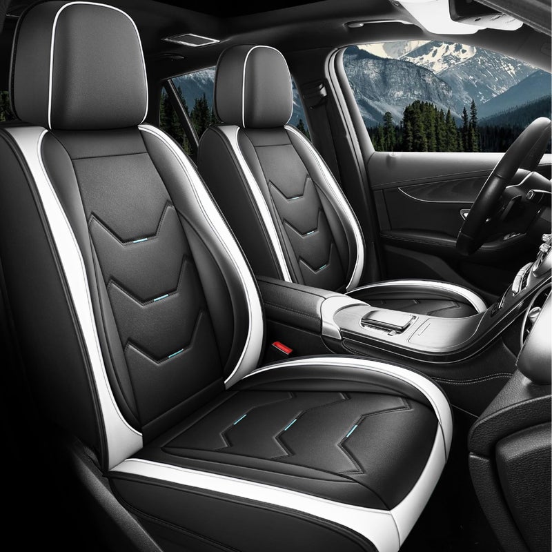 otoez Car Seat Covers Full Set, Universal Leather Seat Cover for Car, Waterproof 5 Seat Automotive Front and Back Seat Protector Full Coverage for Most Sedens Trucks SUVs, White & Black - Image 1
