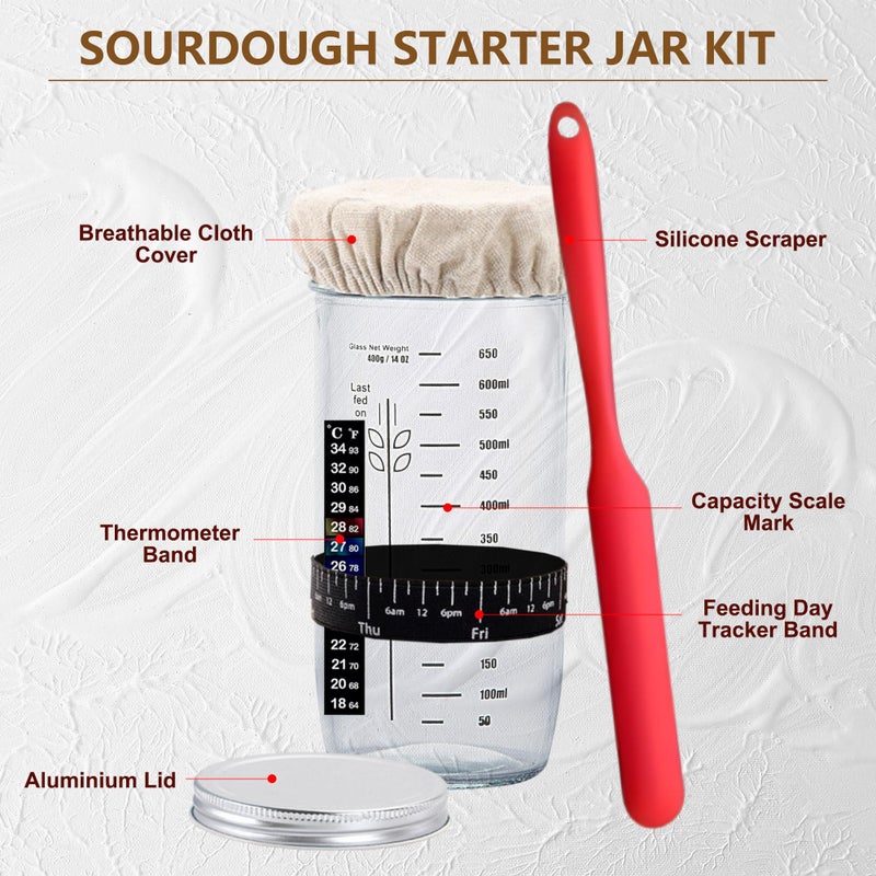 BANTBSKT Complete Sourdough Starter Kit, Banneton Bread Proofing Basket with Glass Sourdough Starter Jar, Sourdough Bread Baking Supplies, 9'' Round Bread Proofing Basket, for Bread Making Baking Fermentation - Image 3