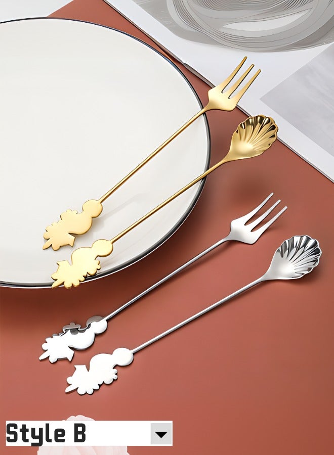 Creative Seahorse Star Moon Gold and Silver Bright Color Stainless Steel Spoon and Fork Set  - Image 3