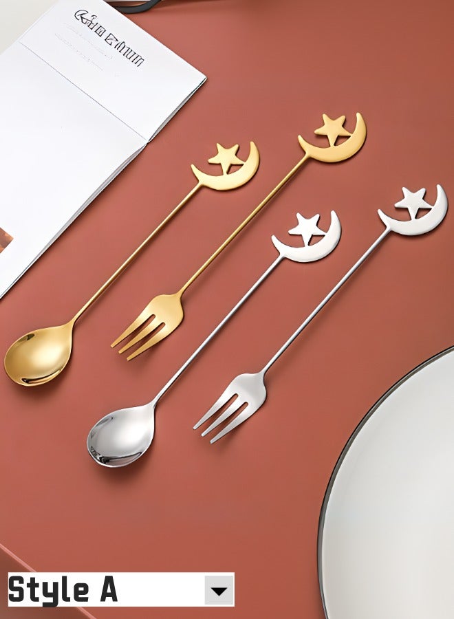 Creative Seahorse Star Moon Gold and Silver Bright Color Stainless Steel Spoon and Fork Set  - Image 2
