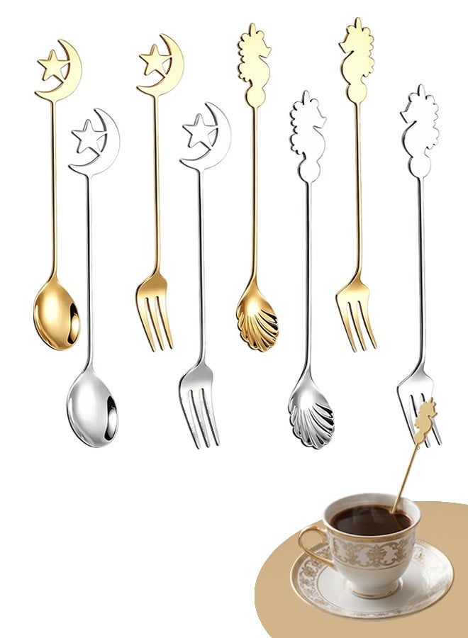 Creative Seahorse Star Moon Gold and Silver Bright Color Stainless Steel Spoon and Fork Set - Image 1